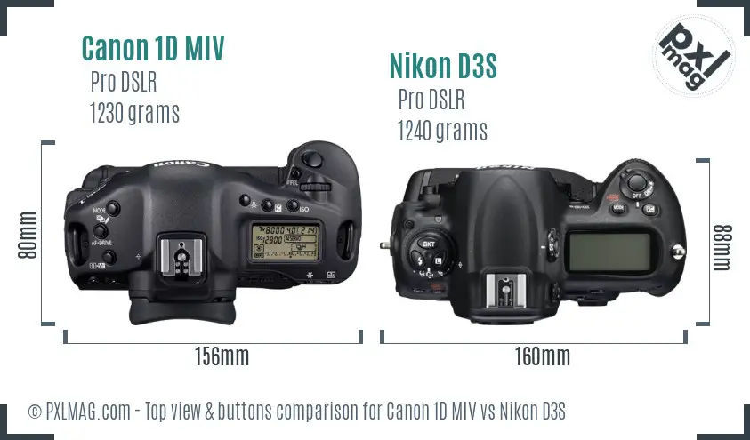 Canon 1D MIV vs Nikon D3S top view buttons comparison