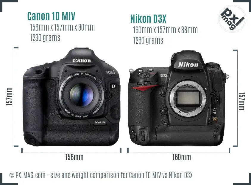 Canon 1D MIV vs Nikon D3X size comparison