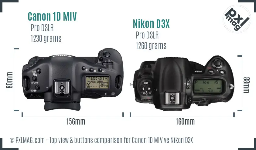 Canon 1D MIV vs Nikon D3X top view buttons comparison