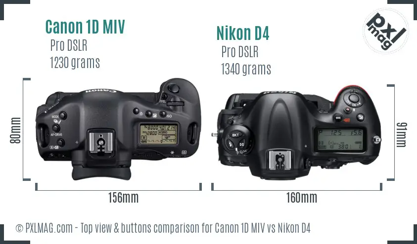 Canon 1D MIV vs Nikon D4 top view buttons comparison