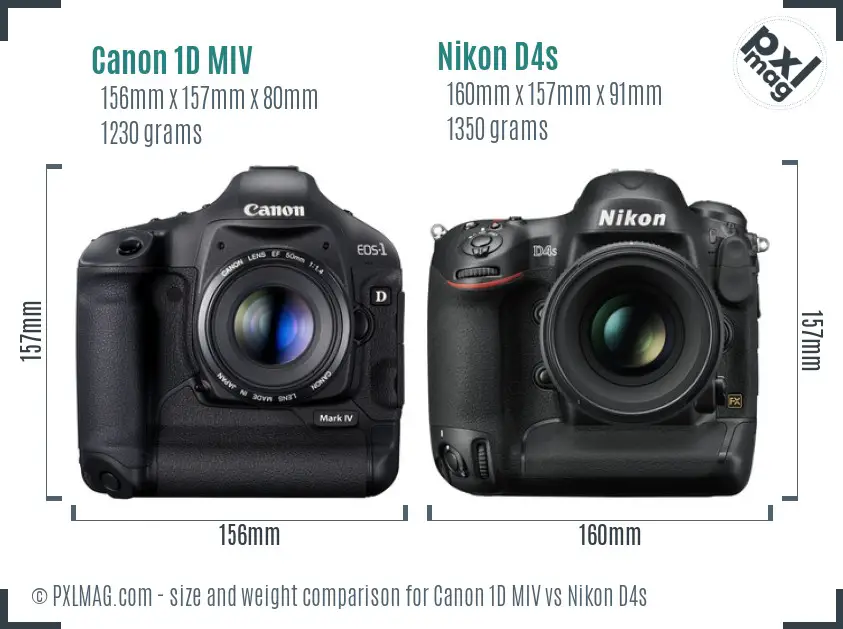 Canon 1D MIV vs Nikon D4s size comparison