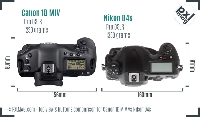 Canon 1D MIV vs Nikon D4s top view buttons comparison