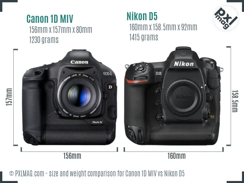 Canon 1D MIV vs Nikon D5 size comparison