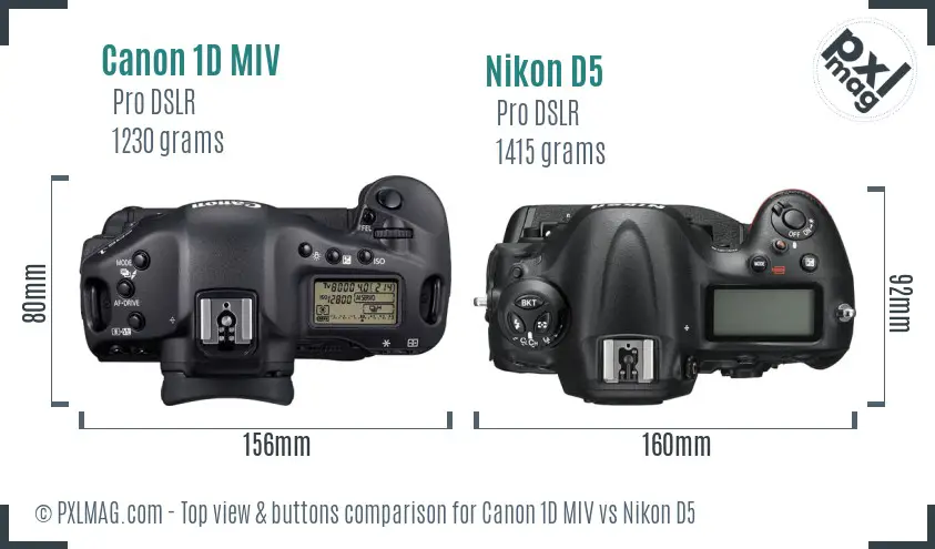 Canon 1D MIV vs Nikon D5 top view buttons comparison
