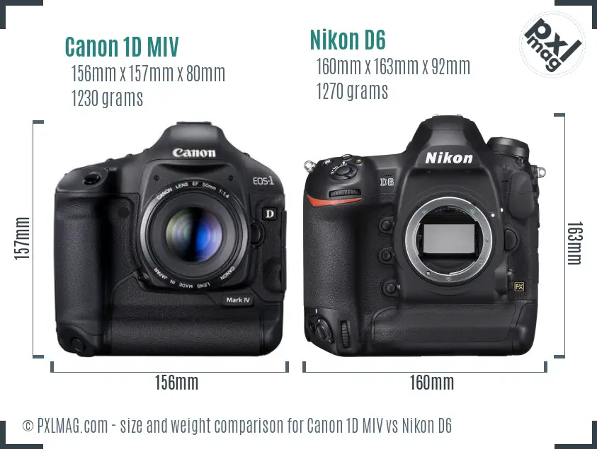 Canon 1D MIV vs Nikon D6 size comparison
