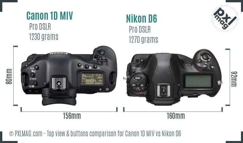 Canon 1D MIV vs Nikon D6 top view buttons comparison