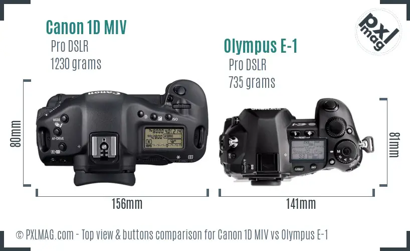 Canon 1D MIV vs Olympus E-1 top view buttons comparison