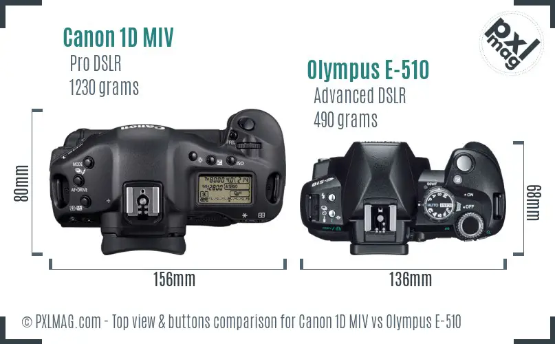 Canon 1D MIV vs Olympus E-510 top view buttons comparison