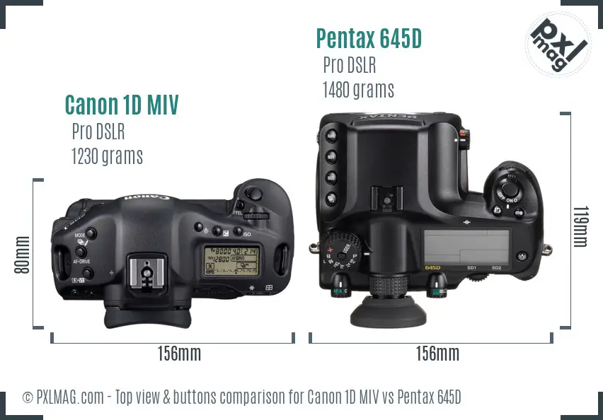 Canon 1D MIV vs Pentax 645D top view buttons comparison