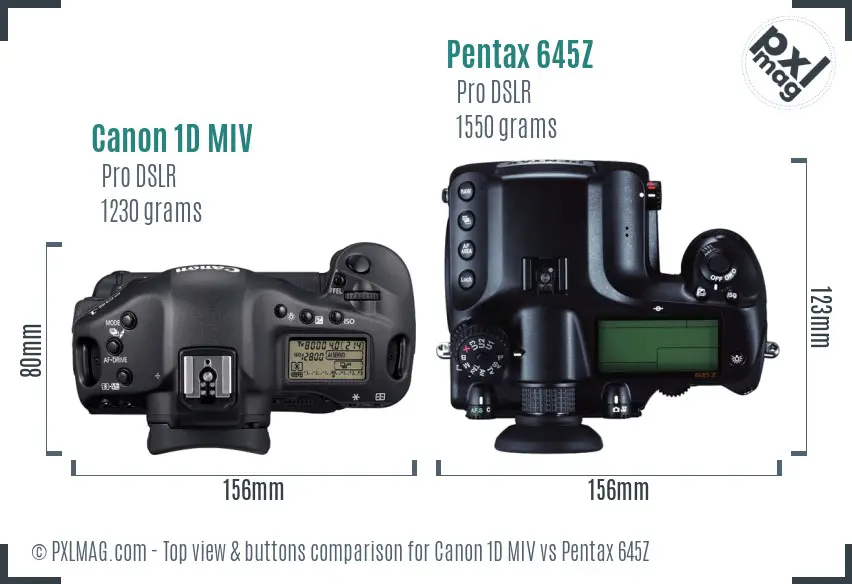 Canon 1D MIV vs Pentax 645Z top view buttons comparison