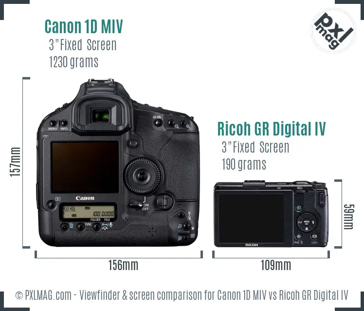 Canon 1D MIV vs Ricoh GR Digital IV Screen and Viewfinder comparison