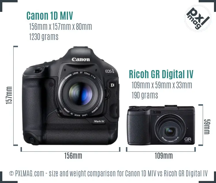 Canon 1D MIV vs Ricoh GR Digital IV size comparison