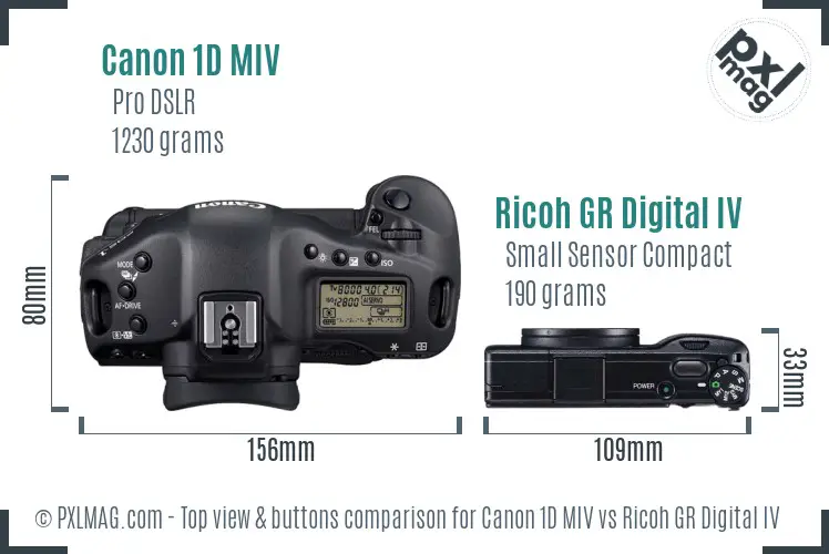 Canon 1D MIV vs Ricoh GR Digital IV top view buttons comparison