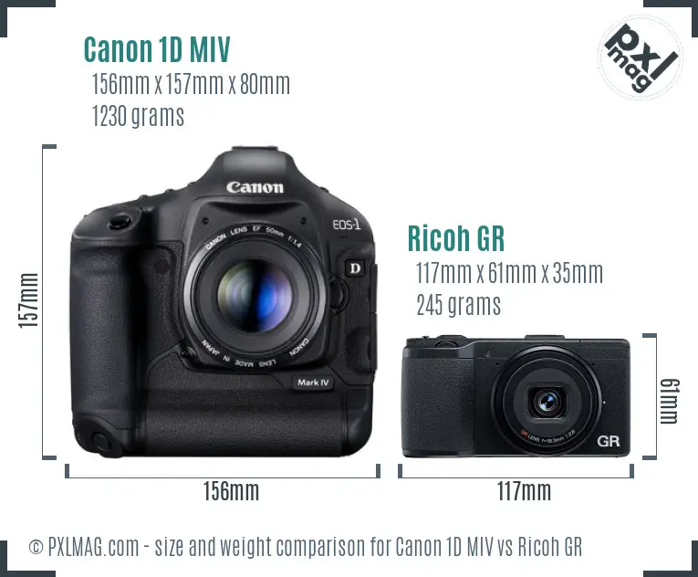 Canon 1D MIV vs Ricoh GR size comparison