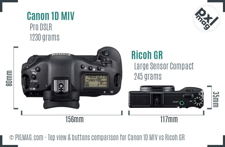 Canon 1D MIV vs Ricoh GR top view buttons comparison