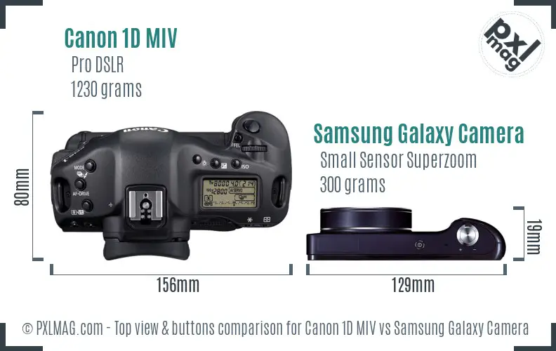 Canon 1D MIV vs Samsung Galaxy Camera top view buttons comparison