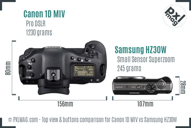 Canon 1D MIV vs Samsung HZ30W top view buttons comparison