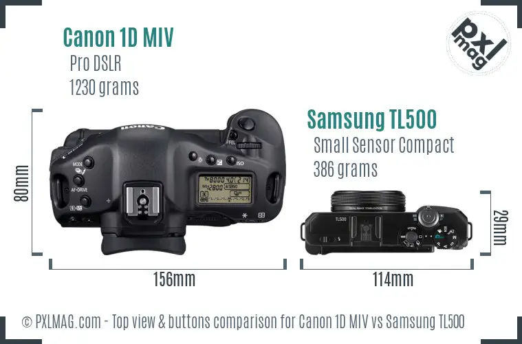 Canon 1D MIV vs Samsung TL500 top view buttons comparison