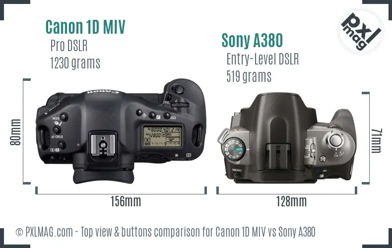 Canon 1D MIV vs Sony A380 top view buttons comparison