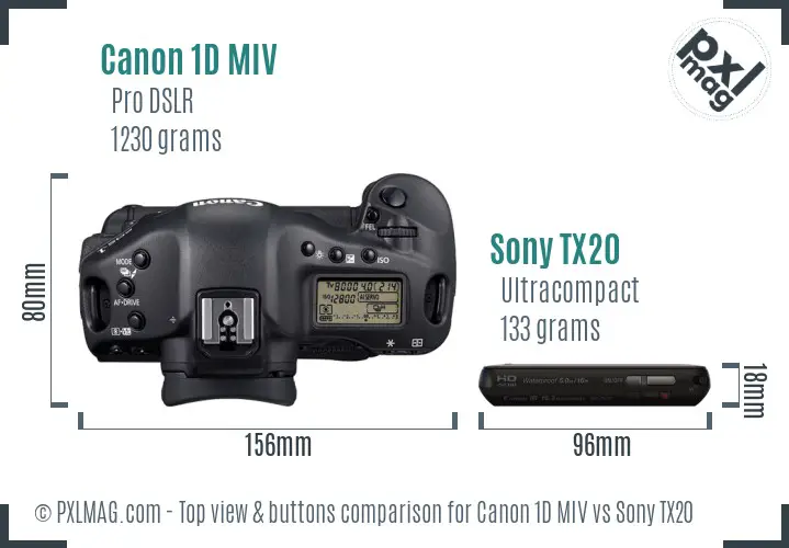 Canon 1D MIV vs Sony TX20 top view buttons comparison