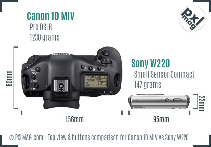 Canon 1D MIV vs Sony W220 top view buttons comparison