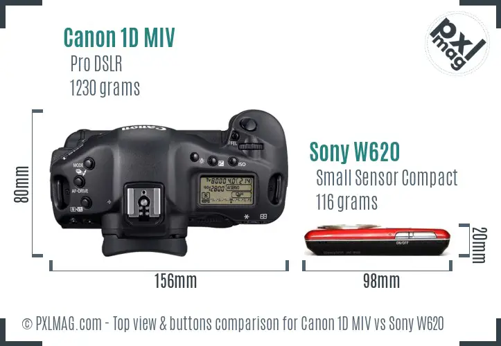 Canon 1D MIV vs Sony W620 top view buttons comparison