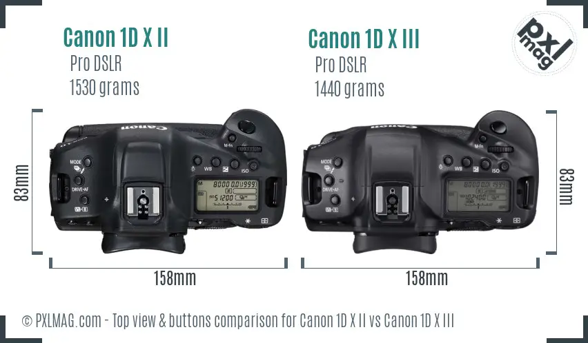 Canon 1D X II vs Canon 1D X III top view buttons comparison