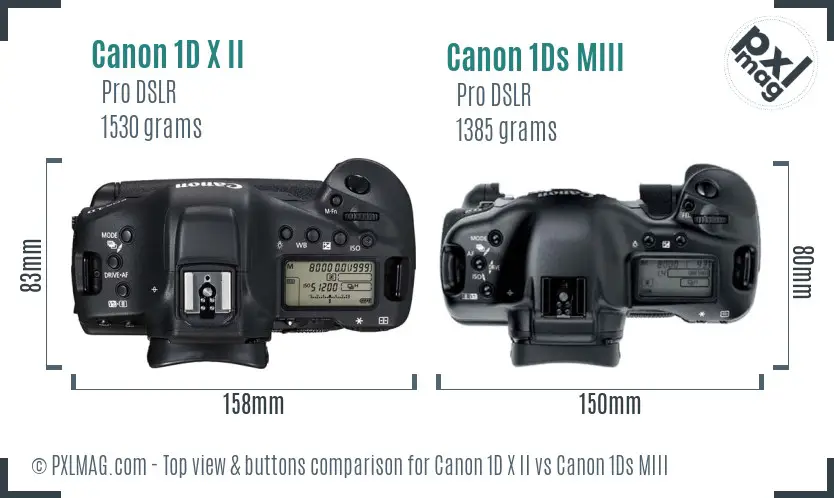 Canon 1D X II vs Canon 1Ds MIII top view buttons comparison