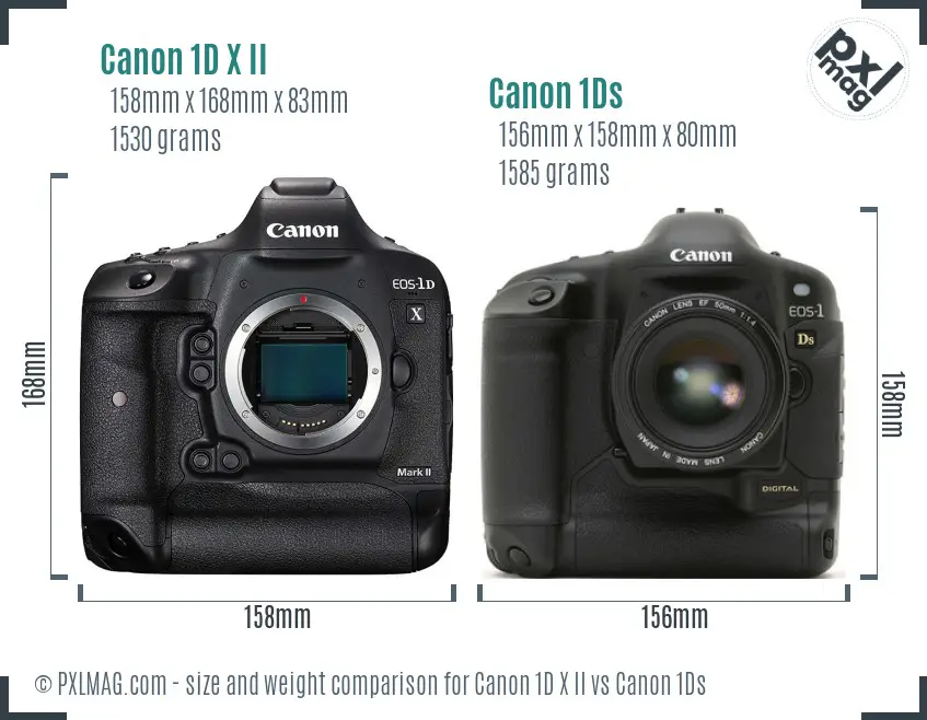 Canon 1D X II vs Canon 1Ds size comparison