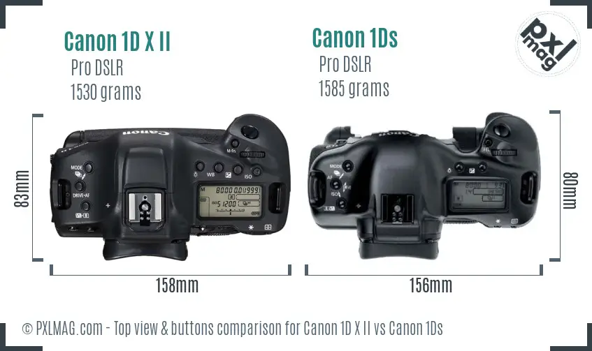 Canon 1D X II vs Canon 1Ds top view buttons comparison