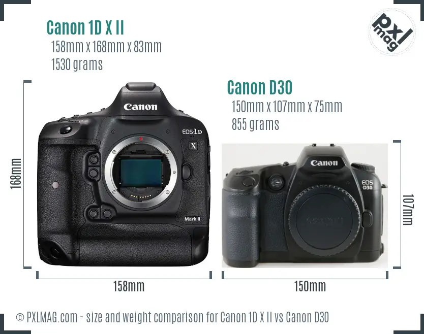 Canon 1D X II vs Canon D30 size comparison