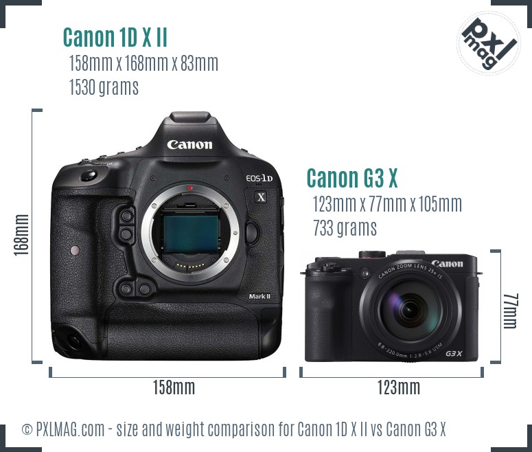 Canon 1D X II vs Canon G3 X size comparison