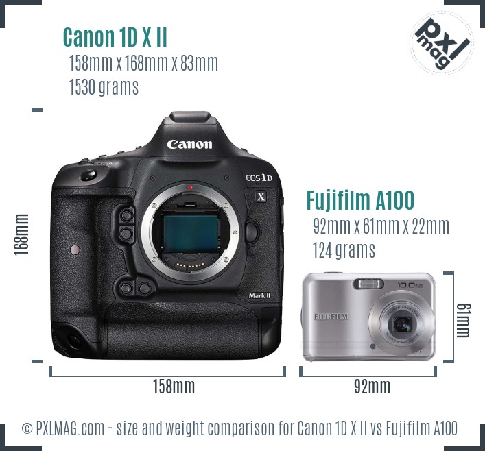 Canon 1D X II vs Fujifilm A100 size comparison