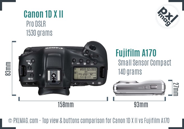 Canon 1D X II vs Fujifilm A170 top view buttons comparison