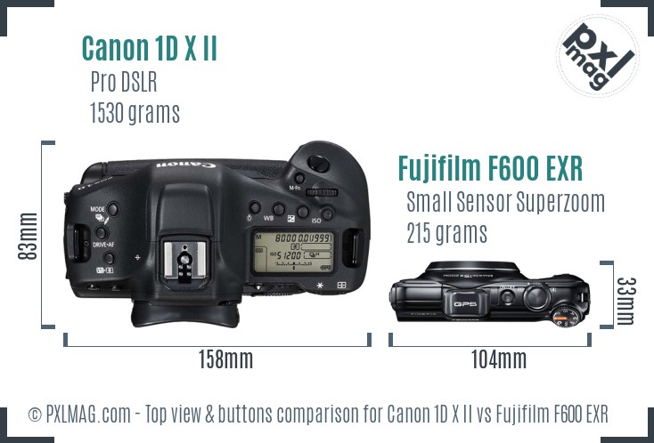 Canon 1D X II vs Fujifilm F600 EXR top view buttons comparison