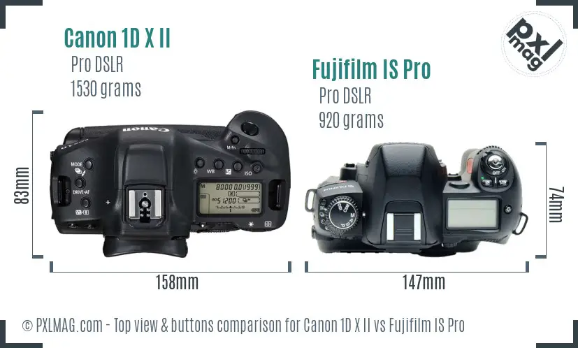 Canon 1D X II vs Fujifilm IS Pro top view buttons comparison