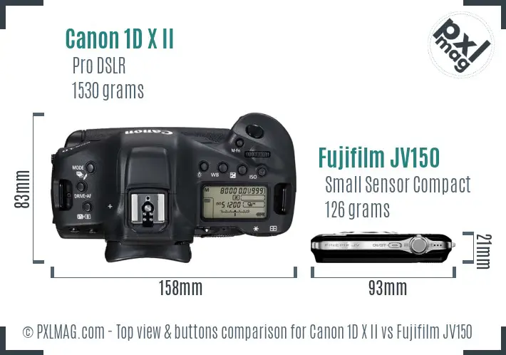 Canon 1D X II vs Fujifilm JV150 top view buttons comparison