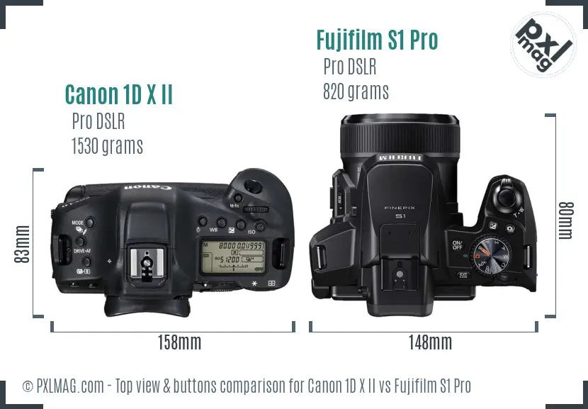 Canon 1D X II vs Fujifilm S1 Pro top view buttons comparison