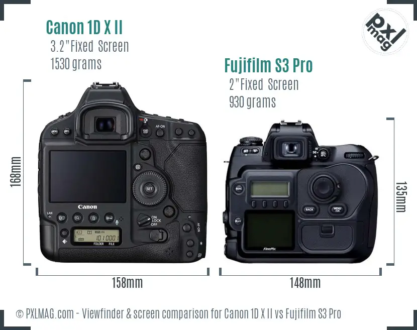 Canon 1D X II vs Fujifilm S3 Pro Screen and Viewfinder comparison