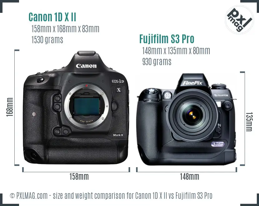 Canon 1D X II vs Fujifilm S3 Pro size comparison