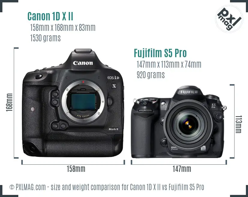 Canon 1D X II vs Fujifilm S5 Pro size comparison