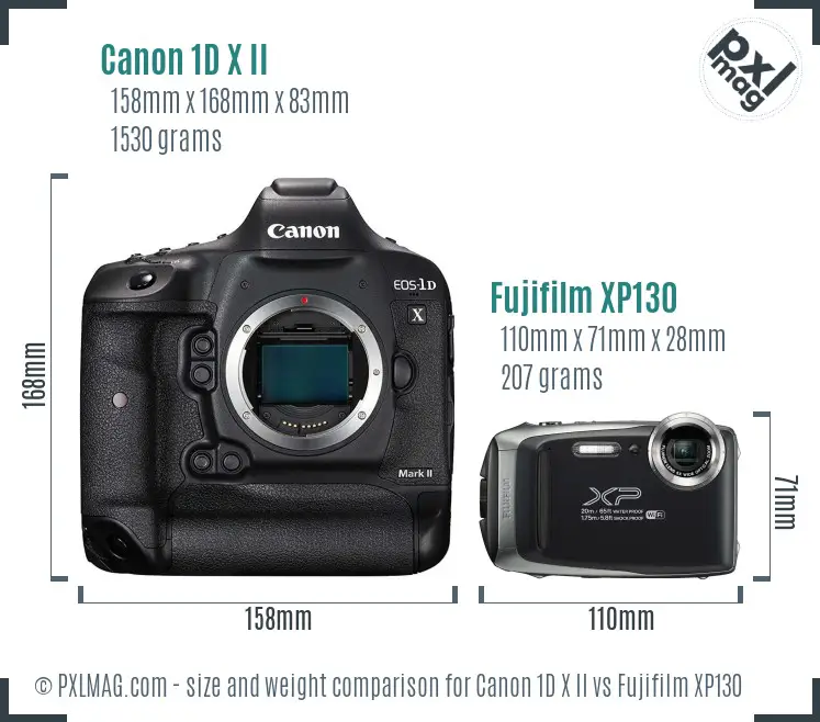 Canon 1D X II vs Fujifilm XP130 size comparison
