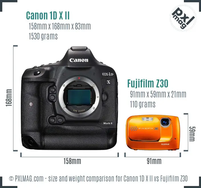 Canon 1D X II vs Fujifilm Z30 size comparison