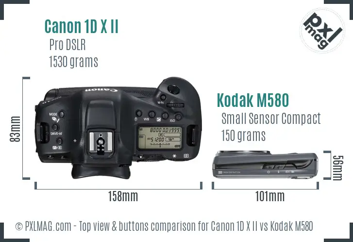 Canon 1D X II vs Kodak M580 top view buttons comparison