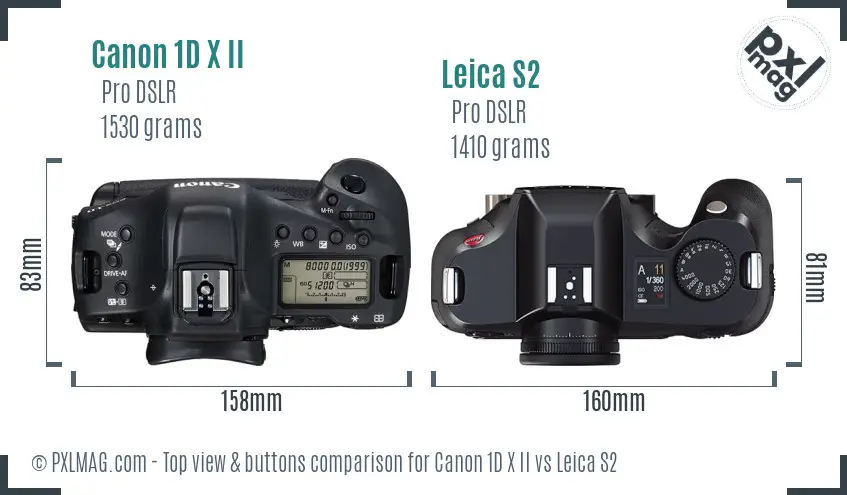 Canon 1D X II vs Leica S2 top view buttons comparison