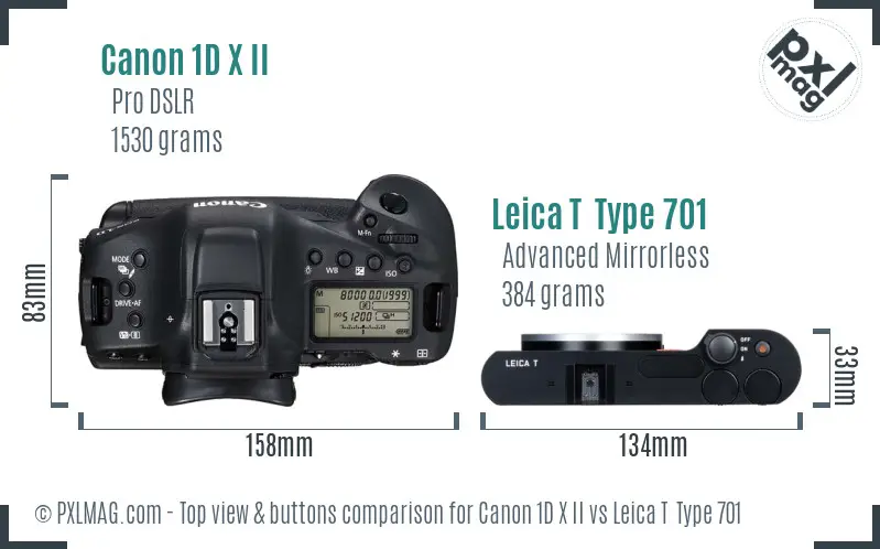 Canon 1D X II vs Leica T  Type 701 top view buttons comparison