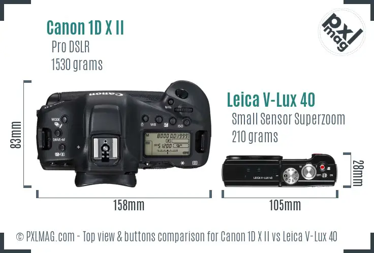 Canon 1D X II vs Leica V-Lux 40 top view buttons comparison