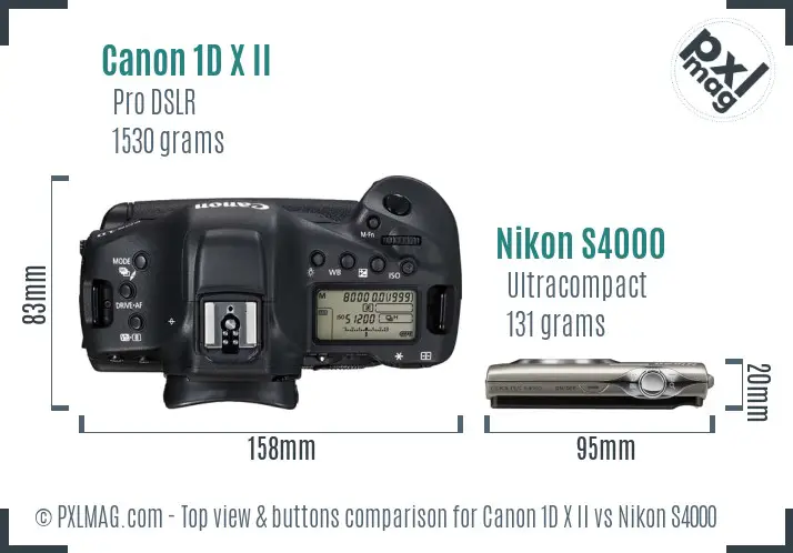 Canon 1D X II vs Nikon S4000 top view buttons comparison