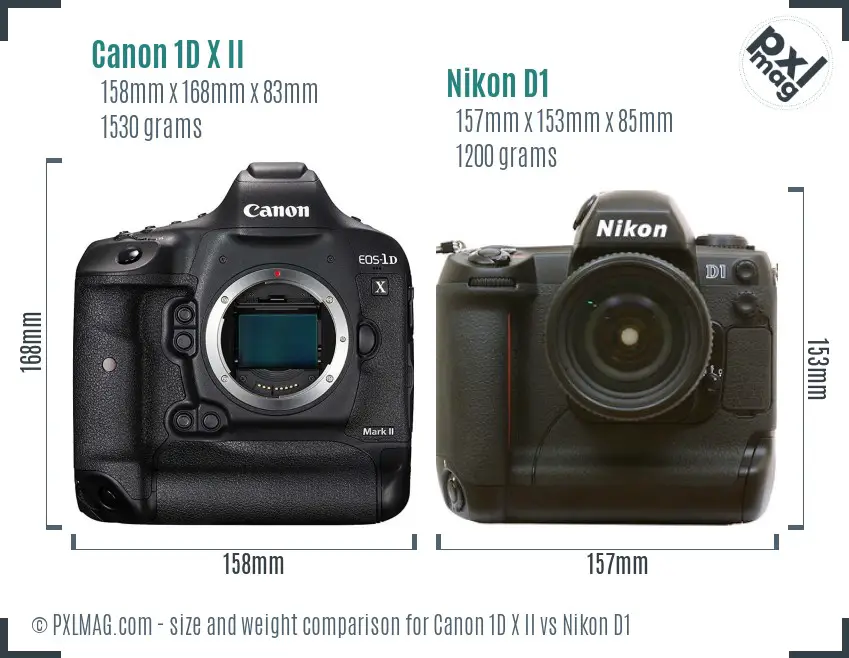 Canon 1D X II vs Nikon D1 size comparison