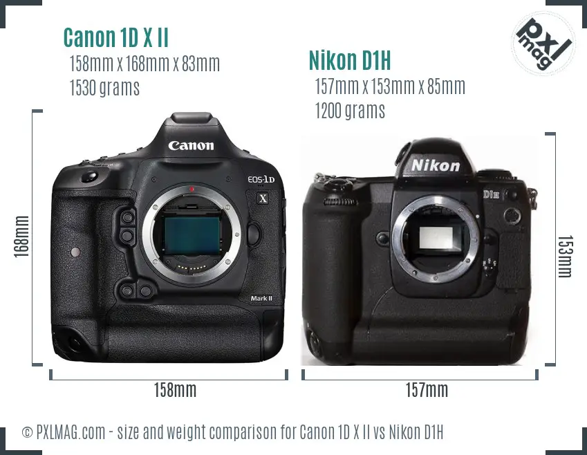 Canon 1D X II vs Nikon D1H size comparison